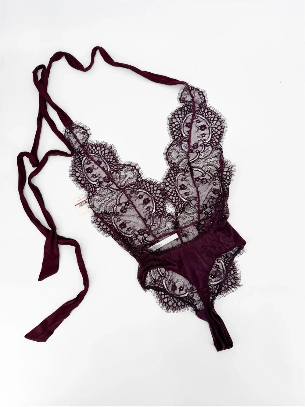 New Free People Showoff Lace Mesh Bodysuit Small in Fig Combo